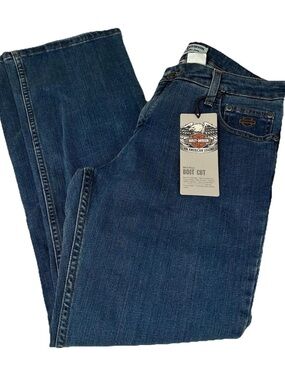 NEW Harley Davidson Women’s Size 8 Mid Rise Bootcut Jeans Dark Wash Blue #4192